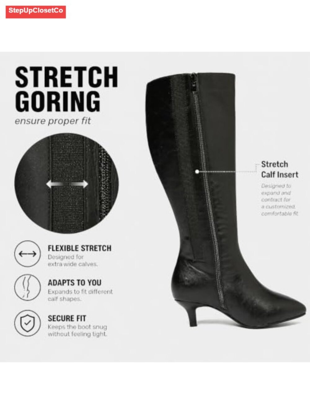 Wide Calf Knee High Boots Memory Foam Faux Leather Riding Boots - Picture 4 of 6